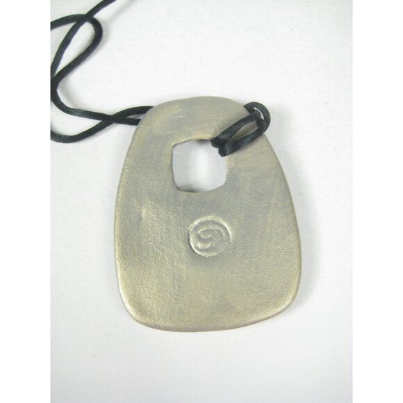 Ceramic Necklace Pendant Geometric Statement Cord Strand 26 Inch Signed G - Picture 5 of 12